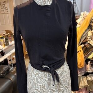 Athleta Black Long-Sleeve Tie-Front Crop Top